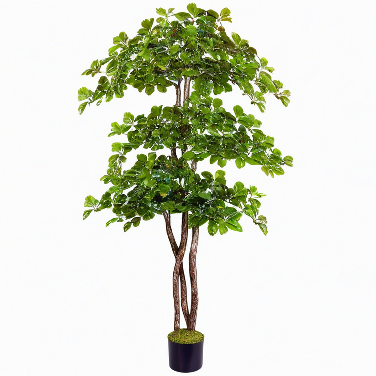 Arbre artificiel 180 cm feuillage vert en plastique avec pot noir décoratif