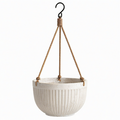 Pot de fleurs suspendu Ø 25 cm en céramique beige avec corde tressée pour intérieur et extérieur abrité