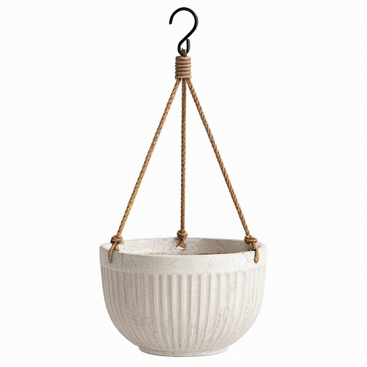 Pot de fleurs suspendu Ø 25 cm en céramique beige avec corde tressée pour intérieur et extérieur abrité