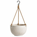 Pot de fleurs suspendu Ø 25 cm en céramique beige avec corde tressée pour intérieur et extérieur abrité