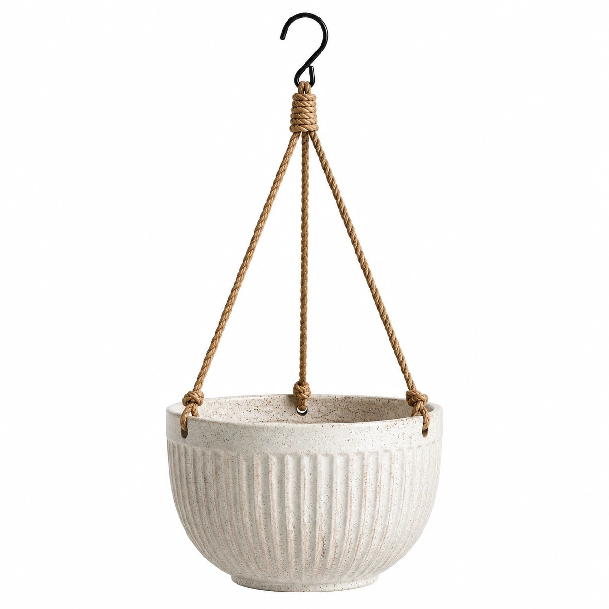 Pot de fleurs suspendu Ø 25 cm en céramique beige avec corde tressée pour intérieur et extérieur abrité
