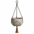 Cache-pot suspendu 25 cm en ciment gris avec corde et chaîne style bohème