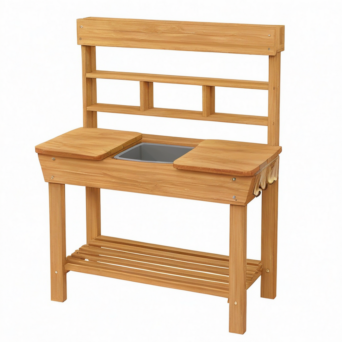 Table de jardinage 100 x 50 x 150 cm en bois naturel avec bac amovible et étagères de rangement