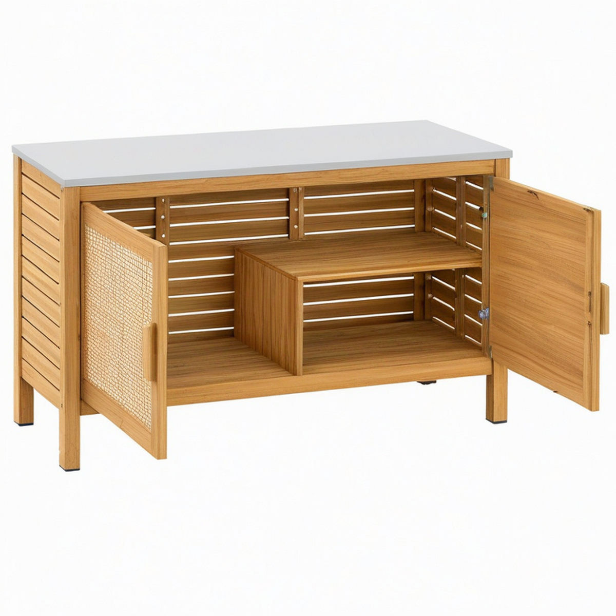 Table de jardinage 120 x 60 x 90 cm en bambou naturel et gris avec rangement fermé
