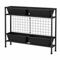 Jardinière surélevée 120 x 30 x 120 cm en acier et plastique noir avec 4 bacs et grille de support