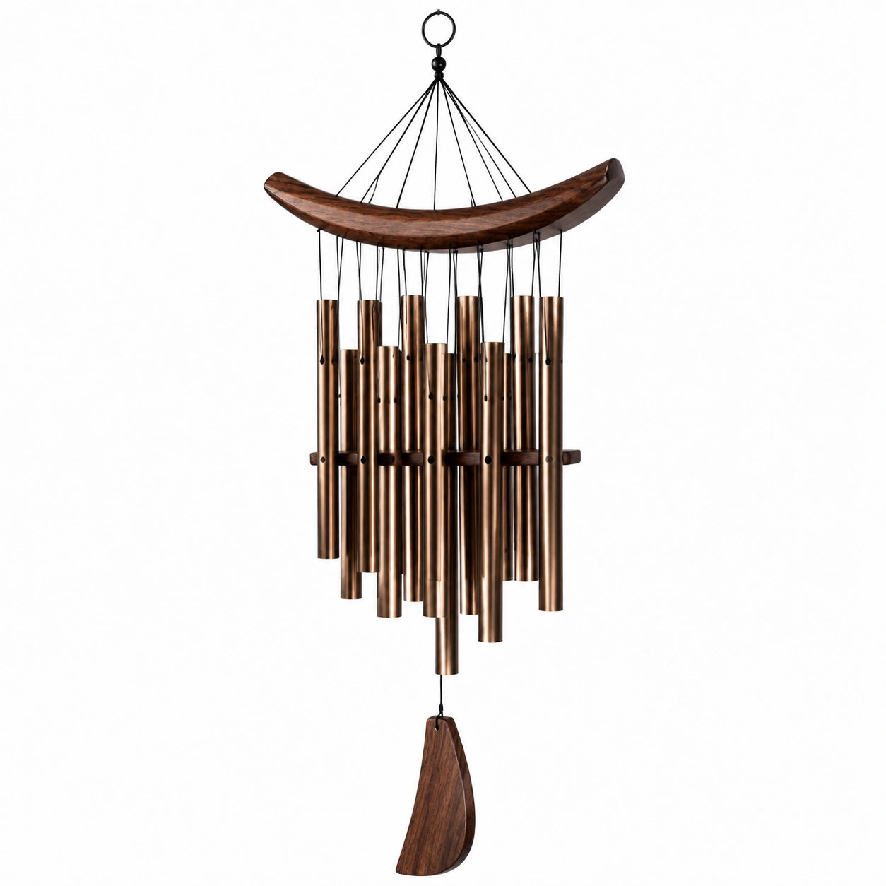 Carillon à vent 90 cm en métal et bois brun cuivré pour décoration extérieure rustique