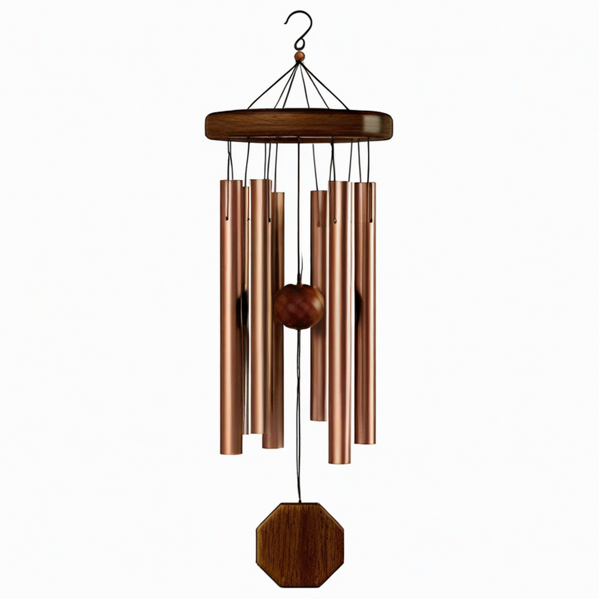 Carillon éolien 90 cm en métal et bois cuivré pour décoration intérieure et extérieure
