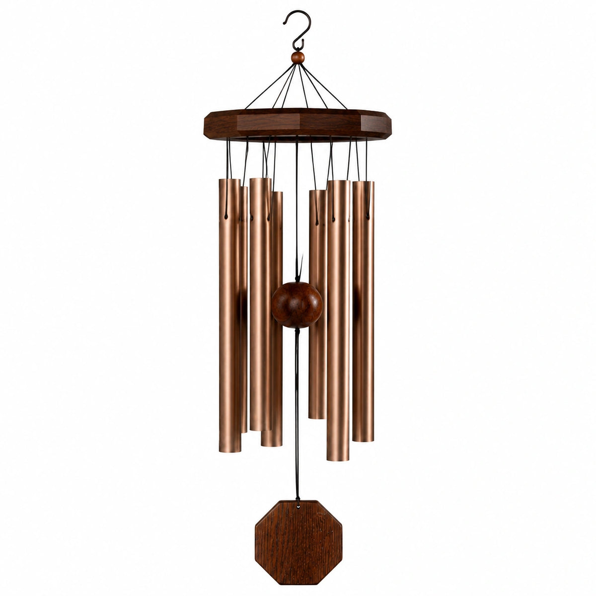 Carillon éolien 90 cm en métal et bois cuivré pour décoration intérieure et extérieure