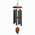 Carillon à vent 85 cm en métal noir et bois brun - décoration suspendue sonore