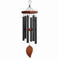 Carillon à vent 85 cm en métal noir et bois brun - décoration suspendue sonore