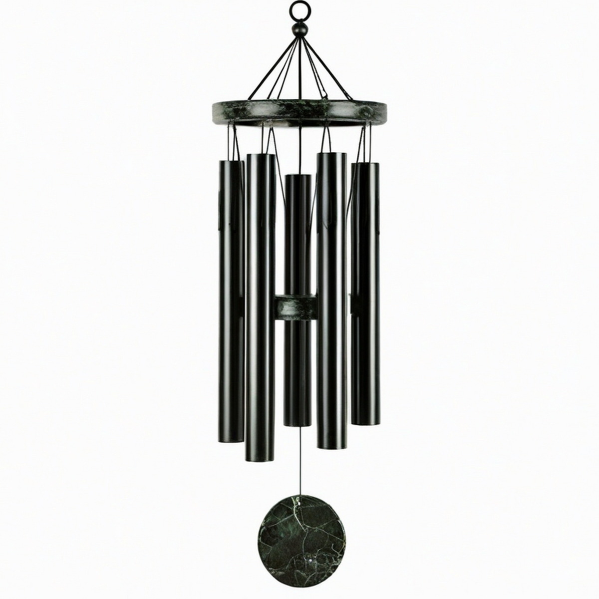 Carillon à vent 90 cm en métal noir effet marbre - décoration suspendue sonore