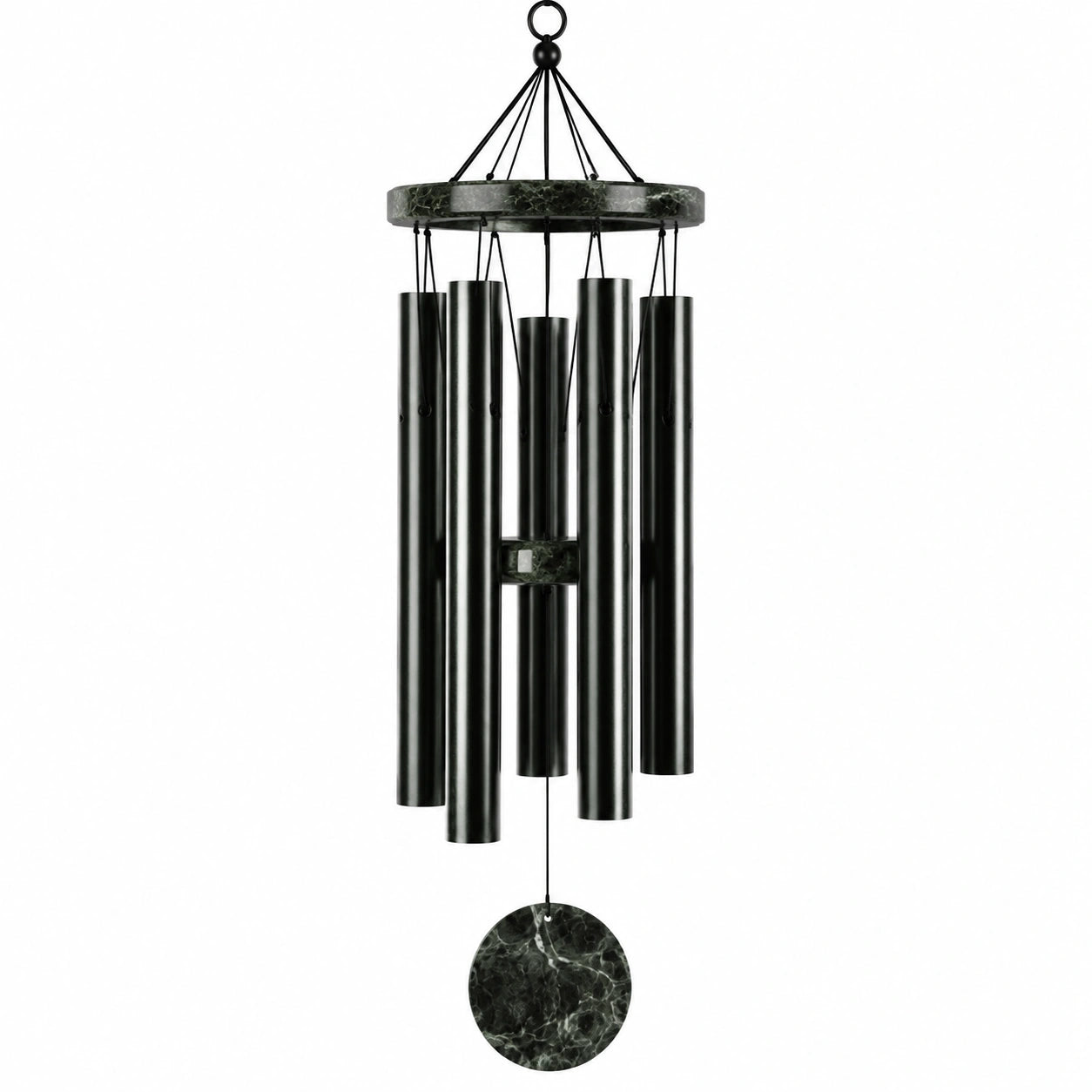 Carillon à vent 90 cm en métal noir effet marbre - décoration suspendue sonore