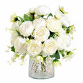 Composition florale artificielle en pot 50 cm fleurs blanches en tissu style romantique