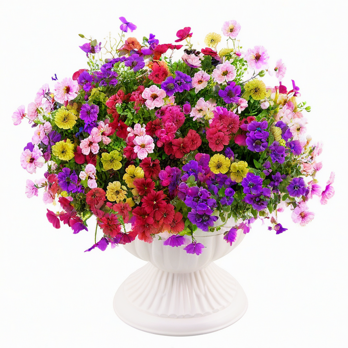 Plante artificielle en pot 50 cm fleurs multicolores en tissu décorative