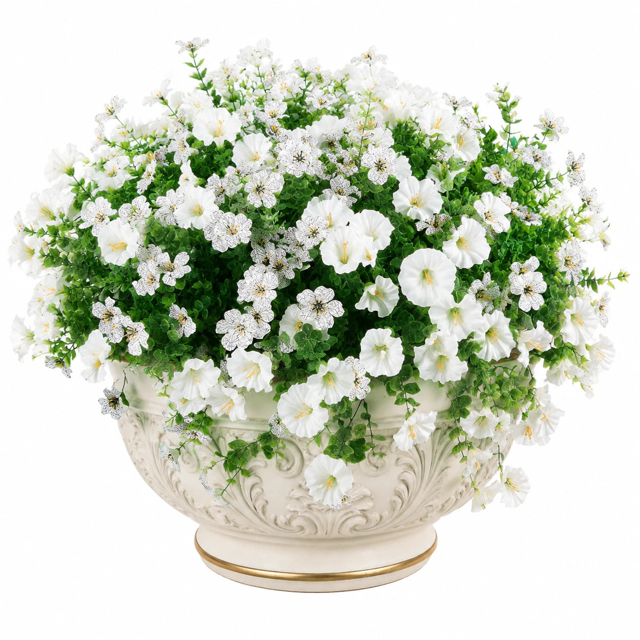 Plante artificielle en pot 45 cm fleurs blanches feuillage vert décoration intérieure