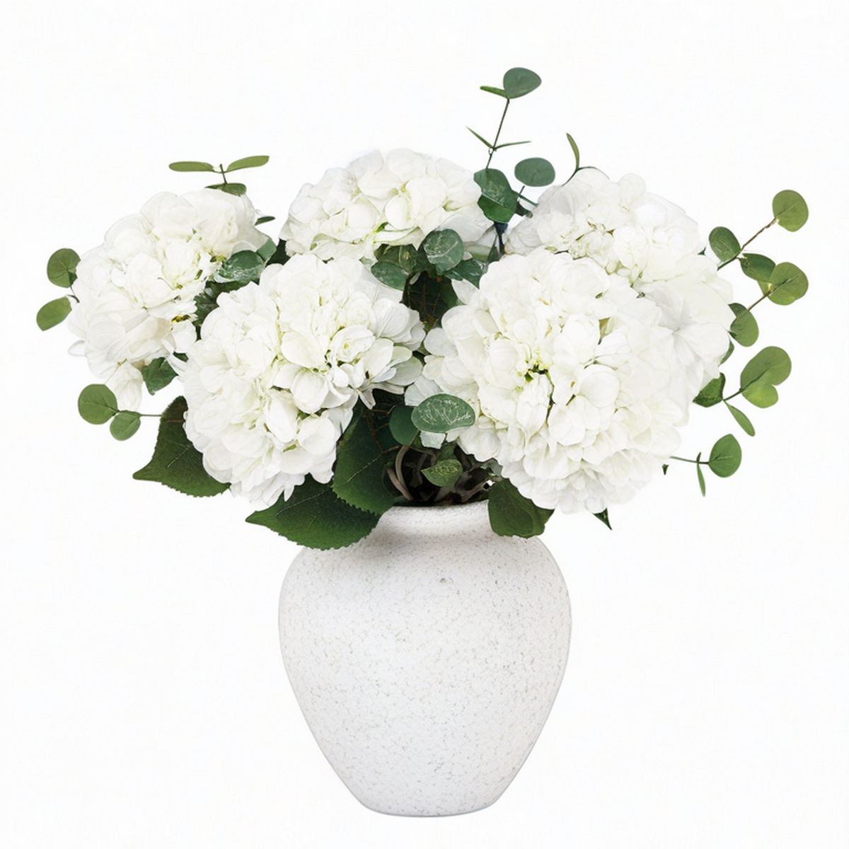Plante artificielle en pot 60 cm hortensia blanc vase effet pierre décoration intérieure
