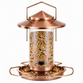 Mangeoire à oiseaux suspendue diamètre 30 cm hauteur 35 cm en métal et plastique transparent cuivre style lanterne