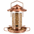 Mangeoire à oiseaux suspendue diamètre 30 cm hauteur 35 cm en métal et plastique transparent cuivre style lanterne