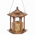 Mangeoire à oiseaux suspendue 25 x 42 cm métal et plastique transparent cuivre style classique