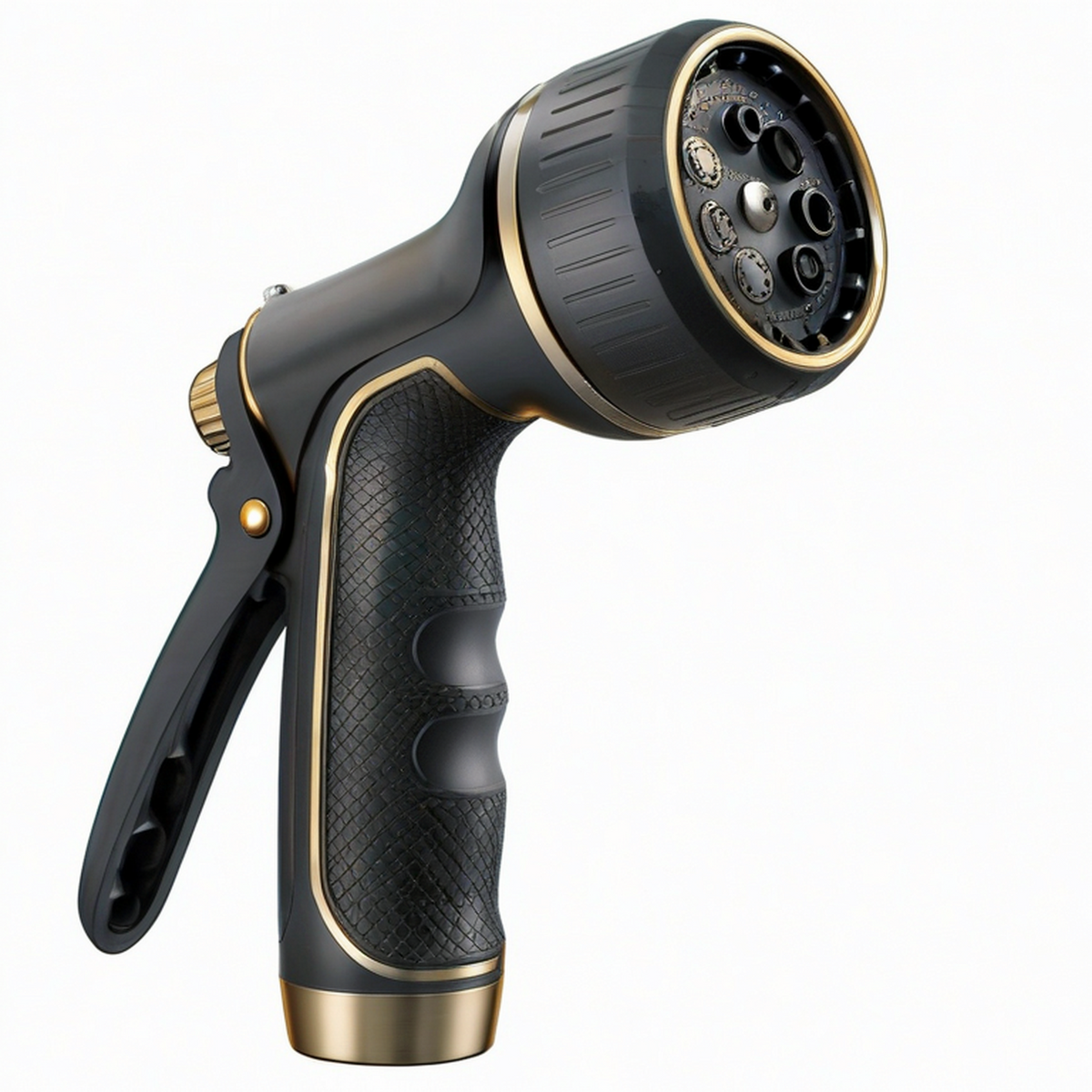 Pistolet d'arrosage 20 cm en plastique noir et doré à modes de jet réglables