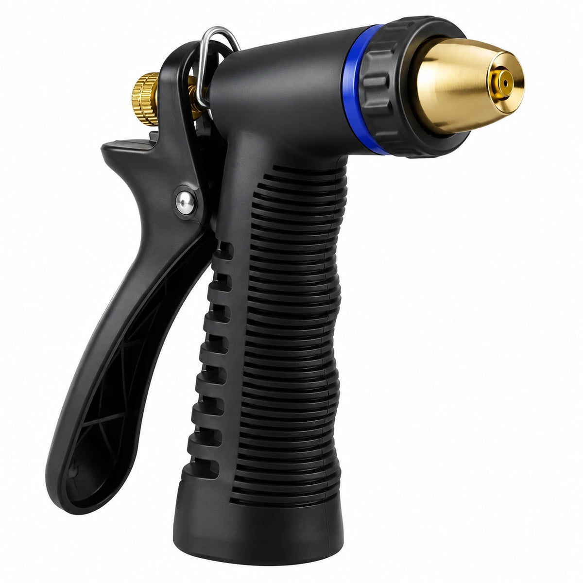 Pistolet d'arrosage 19.00 cm x 14.00 cm en plastique et laiton noir bleu doré à jet réglable