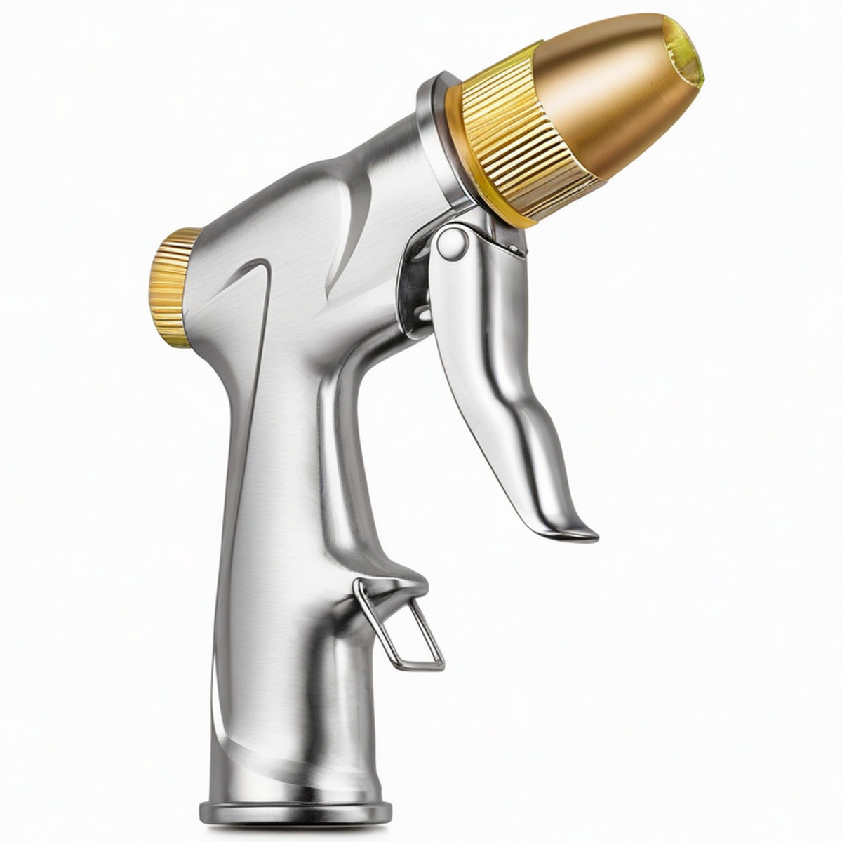 Pistolet d'arrosage 18.00 cm en métal argenté et doré à jet réglable