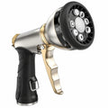 Pistolet d'arrosage 20 x 15 cm en métal et plastique noir argenté doré à jets réglables pour jardin