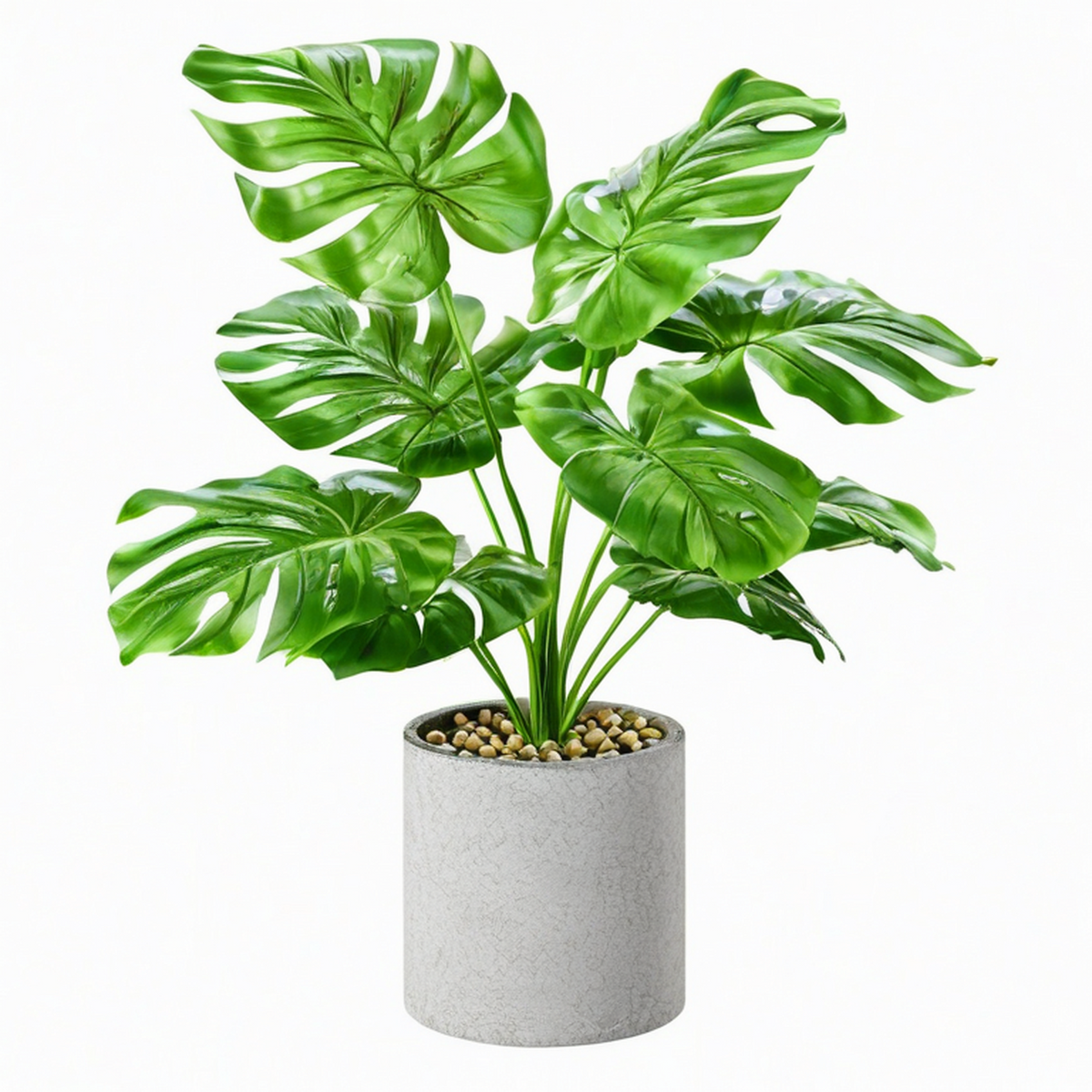 Plante verte artificielle Monstera 120 cm en plastique vert avec pot décoratif effet ciment